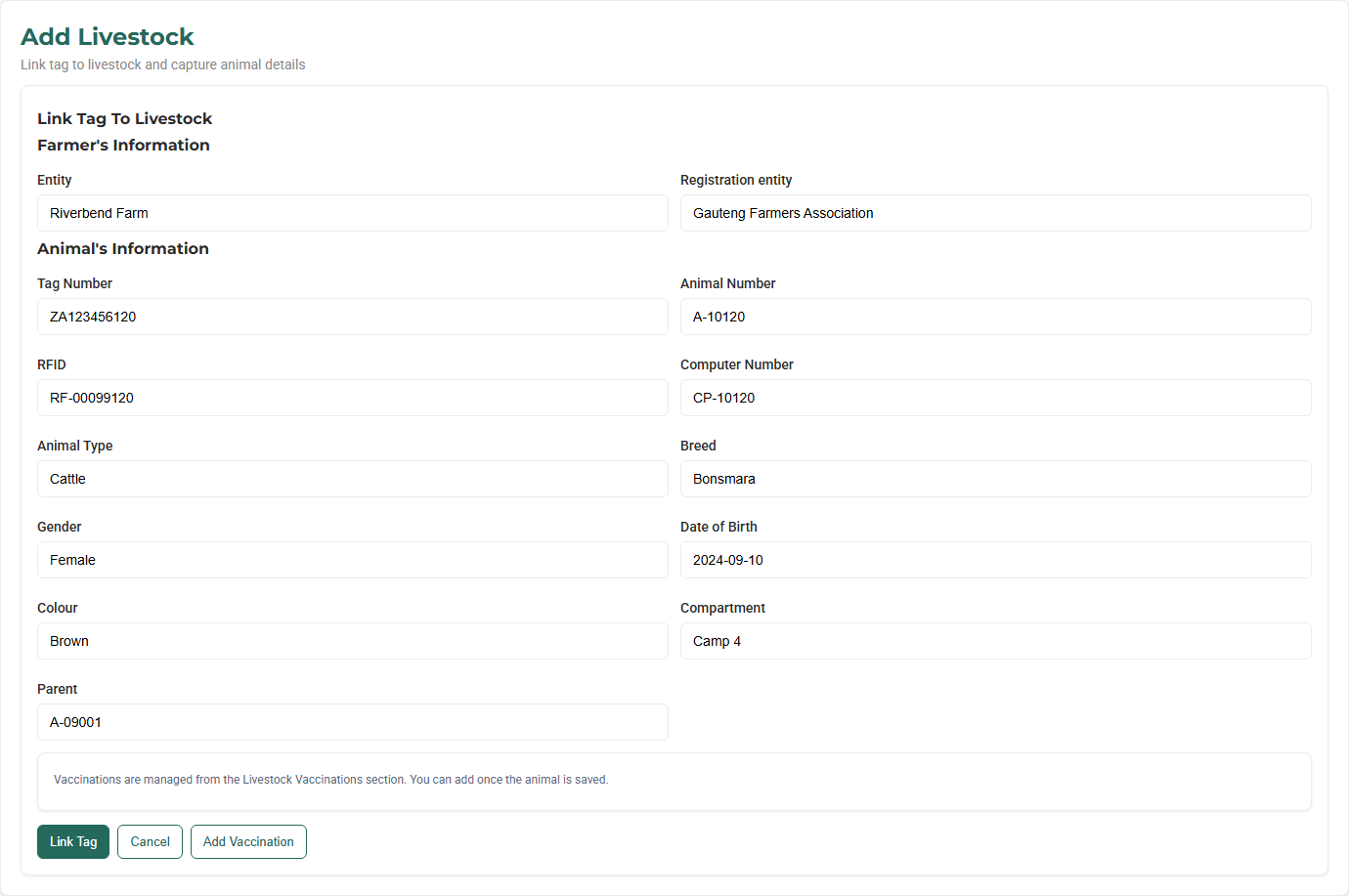 AIMS add livestock form